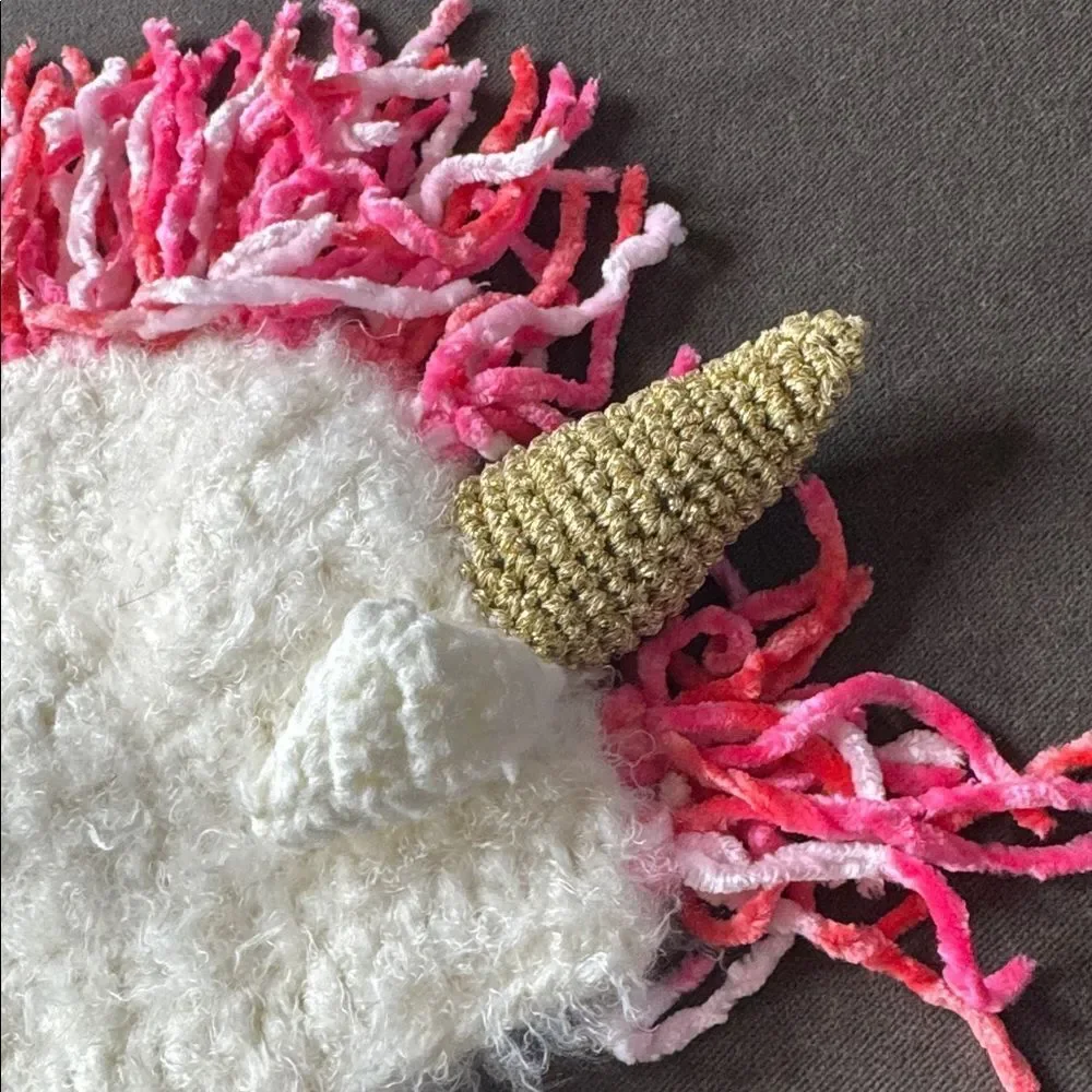 Daisy Baby Girls Infant Unicorn Beanie Hat White Pink Photography 0-6 month NWT